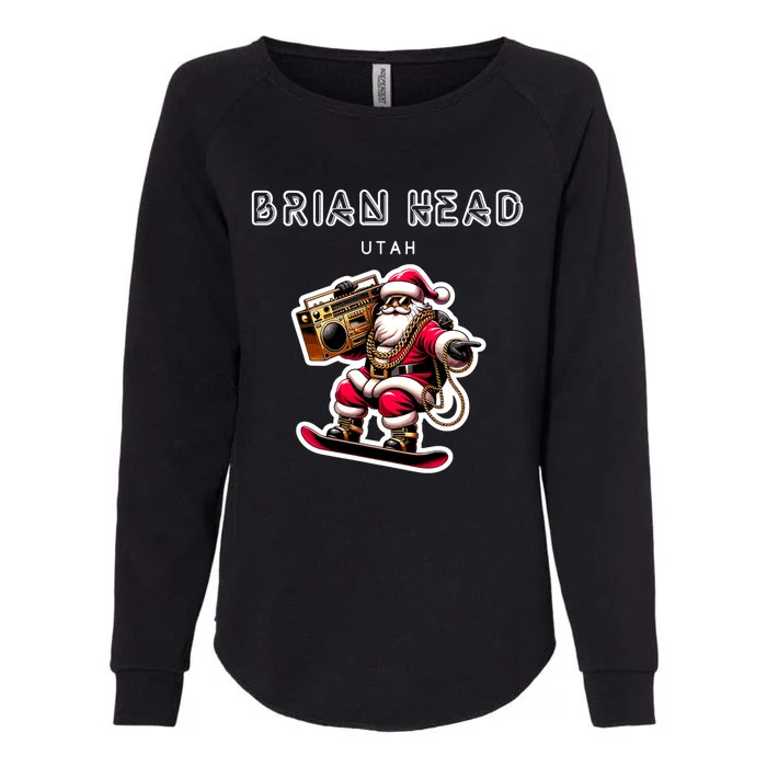 Brian Head Utah Christmas Snowboard Santa Claus Gift Womens California Wash Sweatshirt