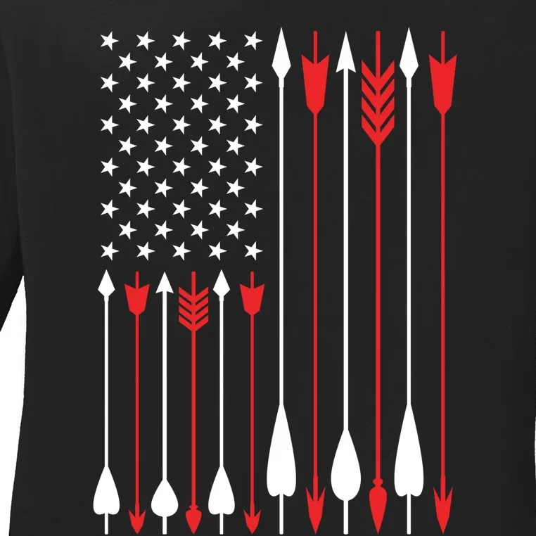 Bow Hunting USA American Flag Archery Hoodie Bow Hunter Ladies Long Sleeve Shirt