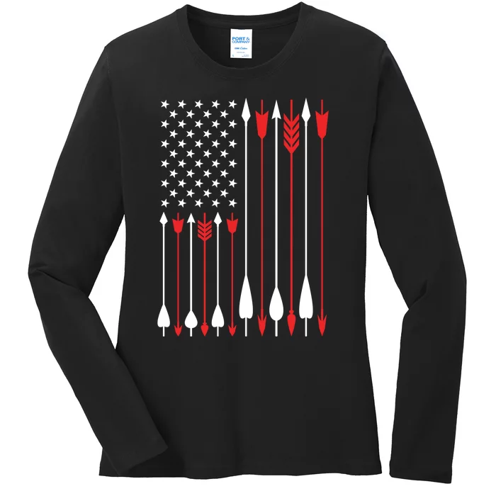 Bow Hunting USA American Flag Archery Hoodie Bow Hunter Ladies Long Sleeve Shirt