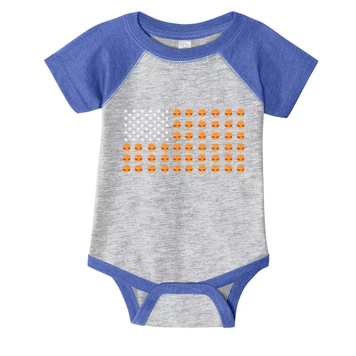 Burger Hamburger Usa American Flag 4th Of July Meaningful Gift Infant Baby Jersey Bodysuit