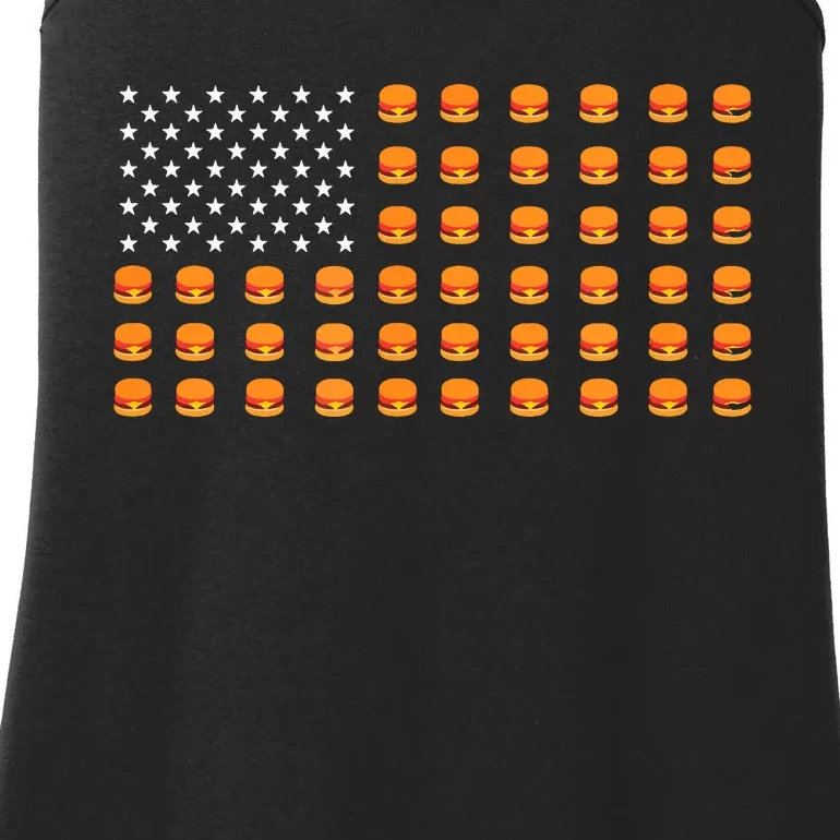 Burger Hamburger Usa American Flag 4th Of July Ladies Essential Tank