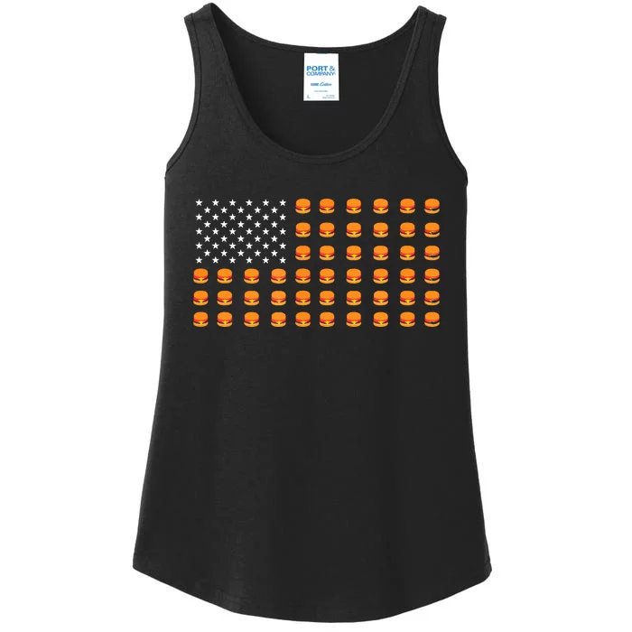 Burger Hamburger Usa American Flag 4th Of July Ladies Essential Tank