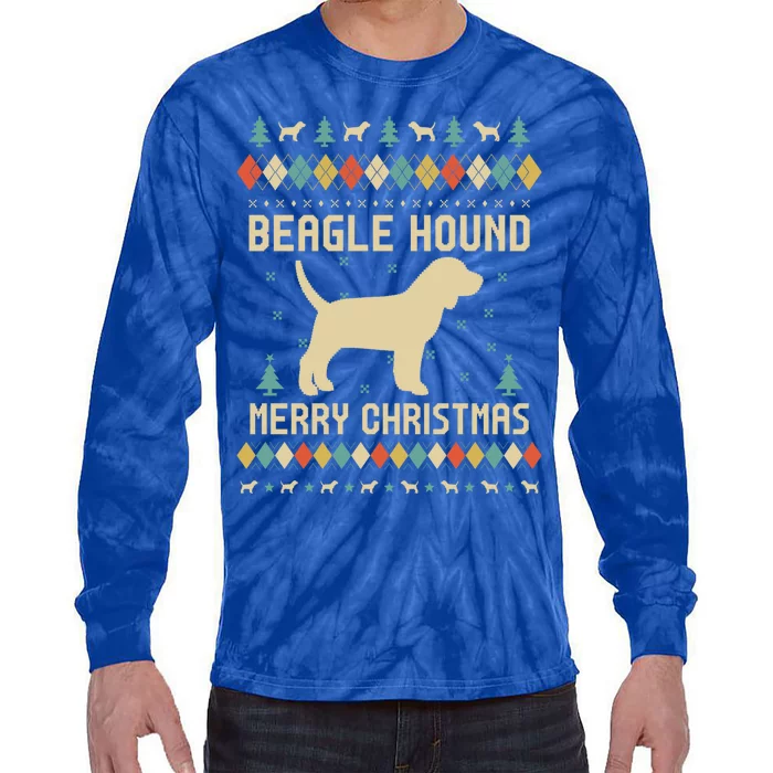 Beagle Hound Ugly Christmas Sweater Vinatge Retro Gift Tie-Dye Long Sleeve Shirt