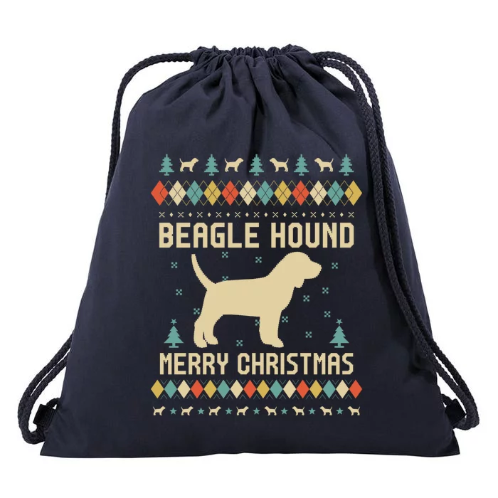 Beagle Hound Ugly Christmas Sweater Vinatge Retro Gift Drawstring Bag