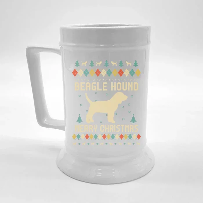 Beagle Hound Ugly Christmas Sweater Vinatge Retro Gift Front & Back Beer Stein