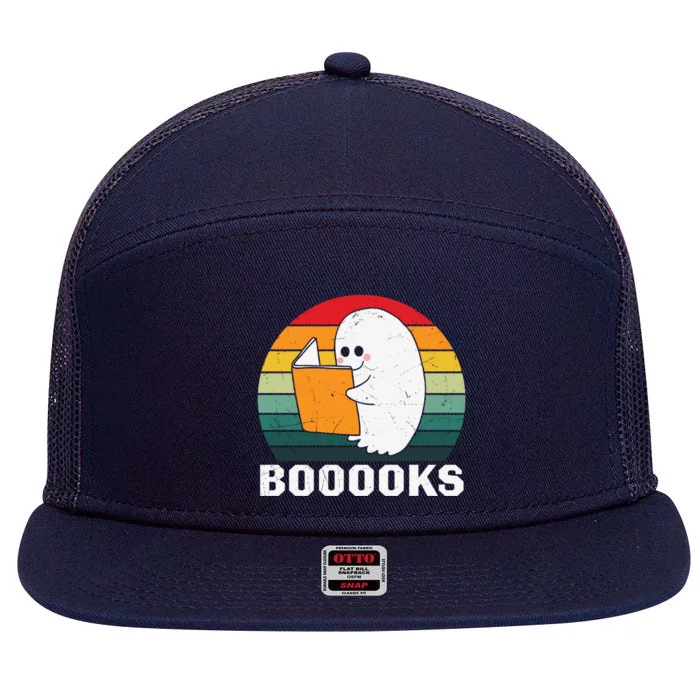 Booooks!Ghost Halloween Vintage Teacher Book Library Reading Gift 7 Panel Mesh Trucker Snapback Hat