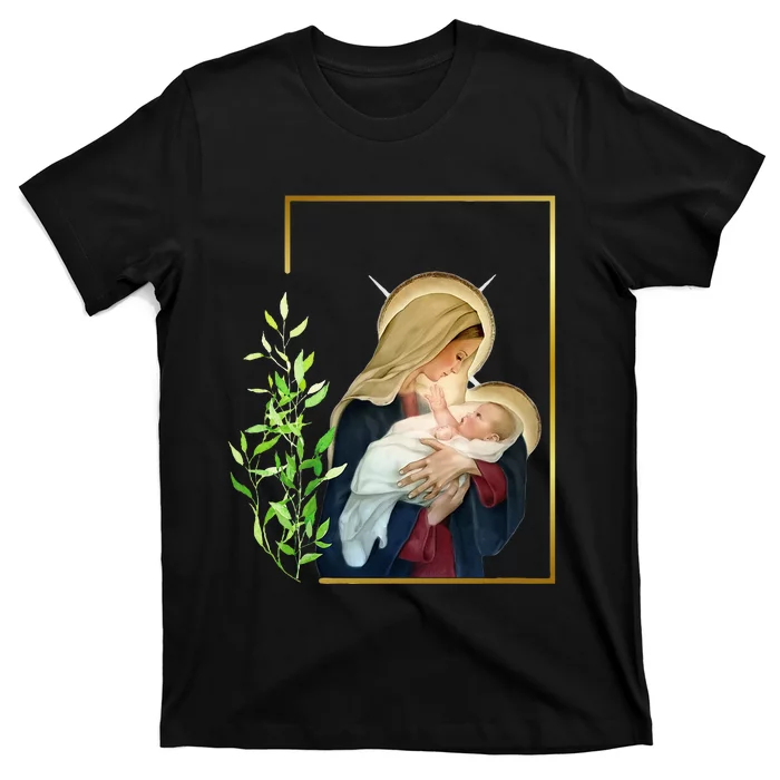 Blessed Holy Virgin Mary With Child Jesus Rosary Catholic T-Shirt