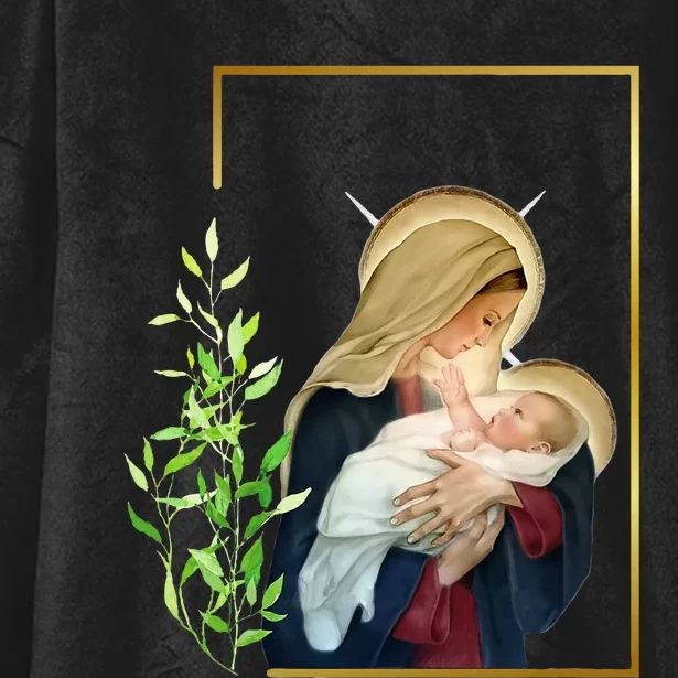 Blessed Holy Virgin Mary With Child Jesus Rosary Catholic Hooded Wearable Blanket