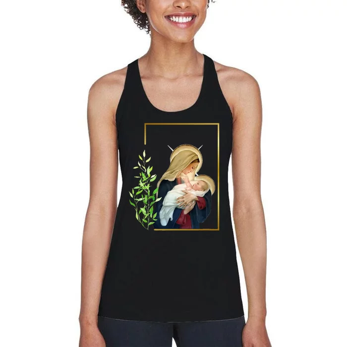 Blessed Holy Virgin Mary With Child Jesus Rosary Catholic Women's Racerback Tank