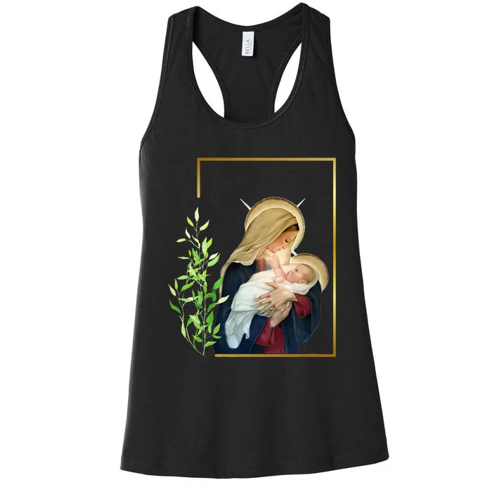 Blessed Holy Virgin Mary With Child Jesus Rosary Catholic Women's Racerback Tank