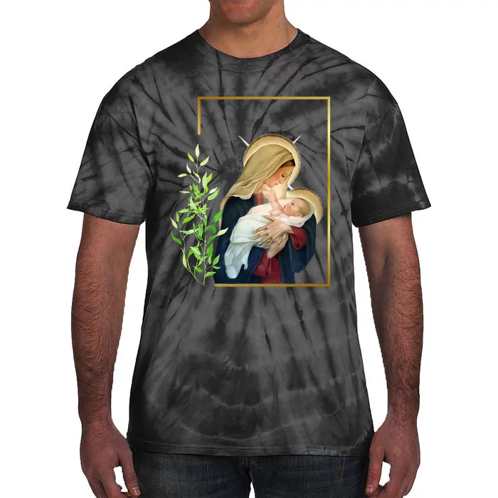 Blessed Holy Virgin Mary With Child Jesus Rosary Catholic Tie-Dye T-Shirt