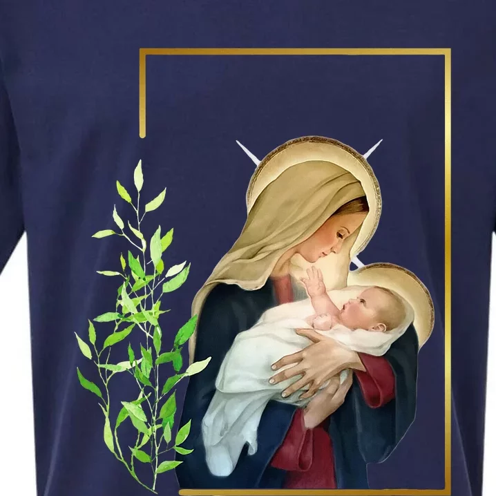 Blessed Holy Virgin Mary With Child Jesus Rosary Catholic Sueded Cloud Jersey T-Shirt