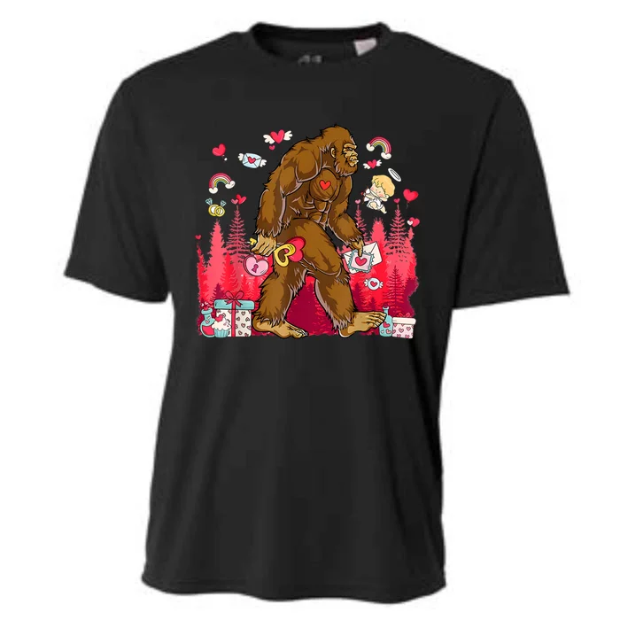 Bigfoot Heart Valentines Day Love Sasquatch Believe Cooling Performance Crew T-Shirt