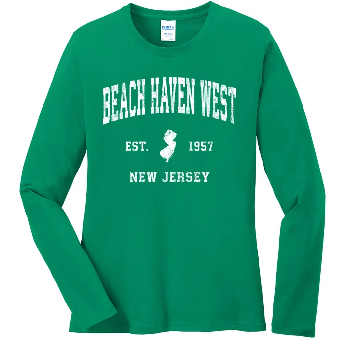 Beach Haven West New Jersey Nj Vintage Athletic Ladies Long Sleeve Shirt