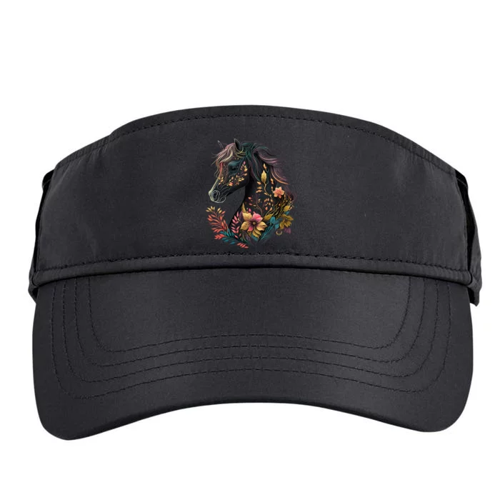 Beautiful Horse with Flowers and Plants Equestrian Art Black Adult Drive Performance Visor