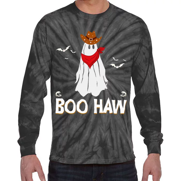 Boo Haw Western Cowboy Halloween Ghost Funny Country Tie-Dye Long Sleeve Shirt