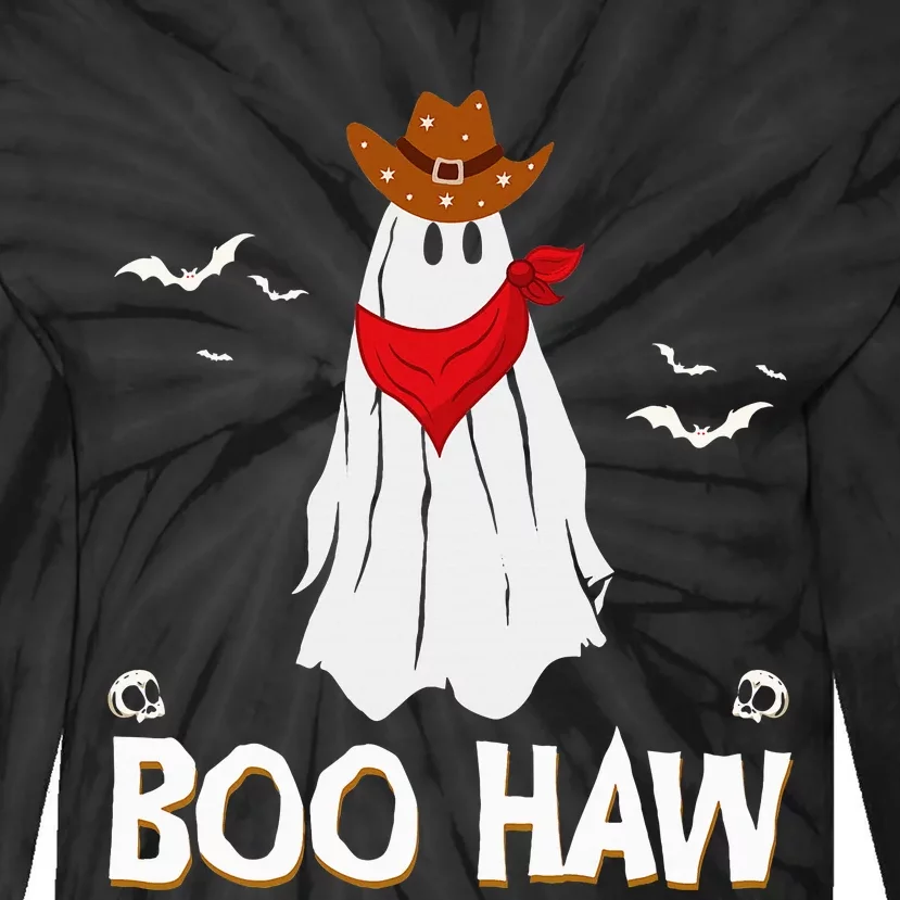 Boo Haw Western Cowboy Halloween Ghost Funny Country Tie-Dye Long Sleeve Shirt