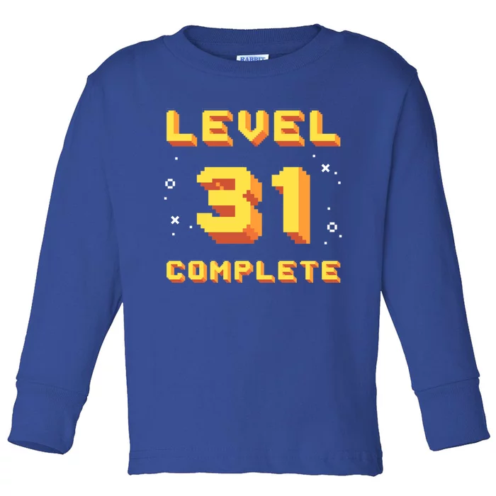 Born In 1990 Level 31 Complete 31th Birthday Retro Gaming Gift Toddler Long Sleeve Shirt