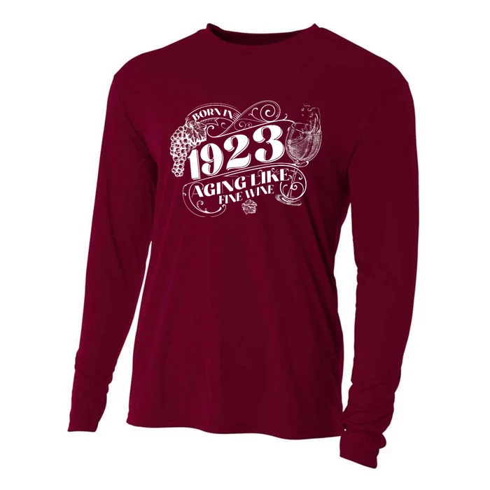 Born In 1923 100th Birthday Aging Like Fine Wine Cooling Performance Long Sleeve Crew