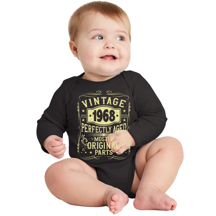 Born In 1968 Birthday, Vintage, Perfectly Aged, Made In 1968 Baby Long Sleeve Bodysuit