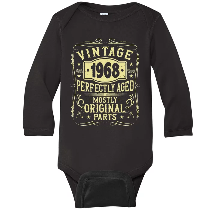 Born In 1968 Birthday, Vintage, Perfectly Aged, Made In 1968 Baby Long Sleeve Bodysuit