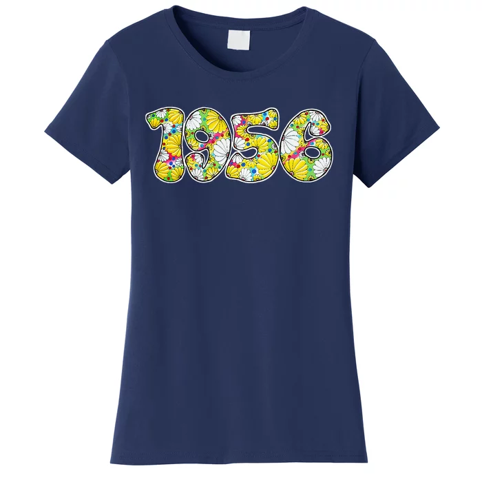 Born In 1956 Colorful Flower Power Retro Font Number Art Women's T-Shirt