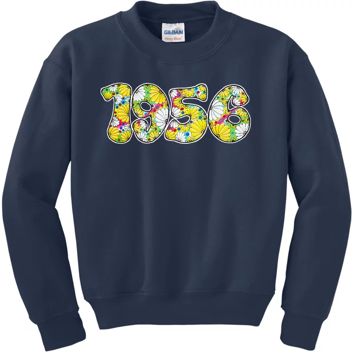 Born In 1956 Colorful Flower Power Retro Font Number Art Kids Sweatshirt