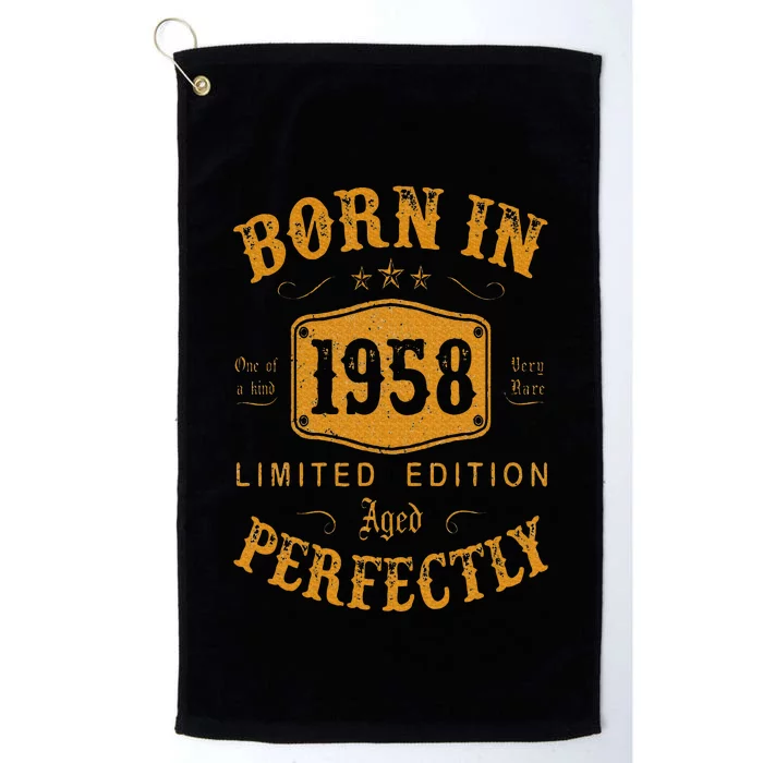 Born In 1958 65 Years Old 65th Birthday Gifts Platinum Collection Golf Towel