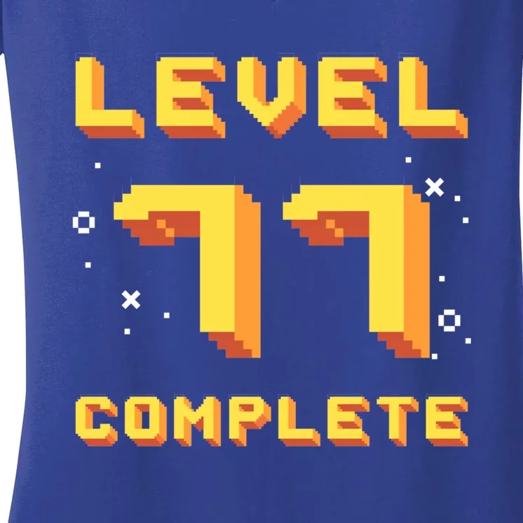 Born In 1944 Level 77 Complete 77th Birthday Retro Gaming Great Gift Women's V-Neck T-Shirt