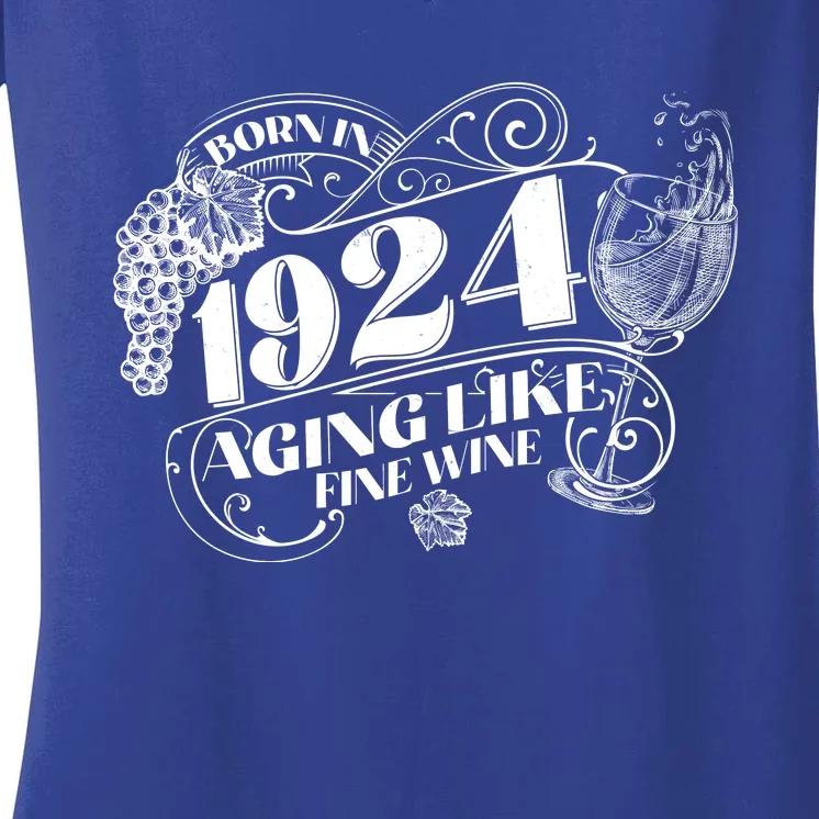 Born In 1924 100th Birthday Aging Like Fine Wine Women's V-Neck T-Shirt