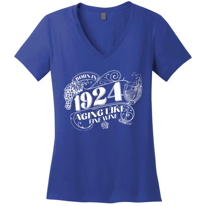 Born In 1924 100th Birthday Aging Like Fine Wine Women's V-Neck T-Shirt