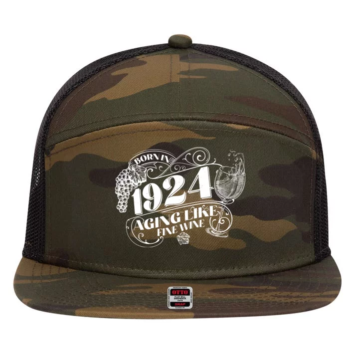 Born In 1924 100th Birthday Aging Like Fine Wine 7 Panel Mesh Trucker Snapback Hat