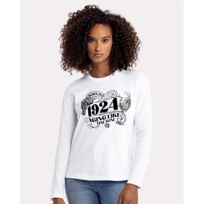 Born In 1924 100th Birthday Aging Like Fine Wine Womens Cotton Relaxed Long Sleeve T-Shirt