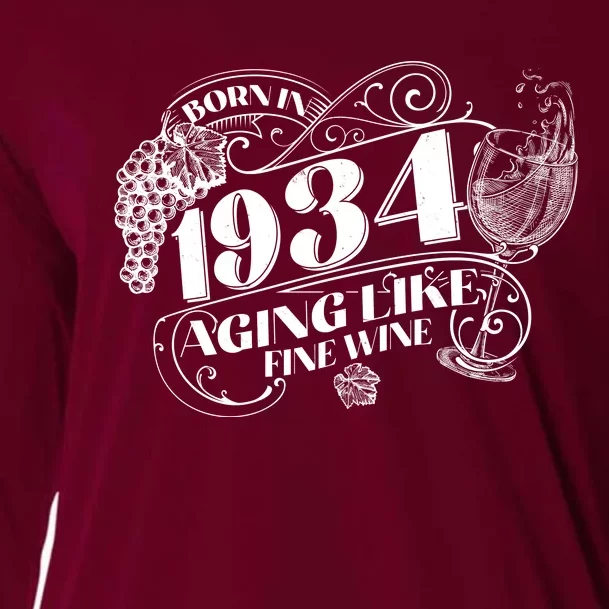 Born In 1934 90th Birthday Aging Like Fine Wine Cooling Performance Long Sleeve Crew