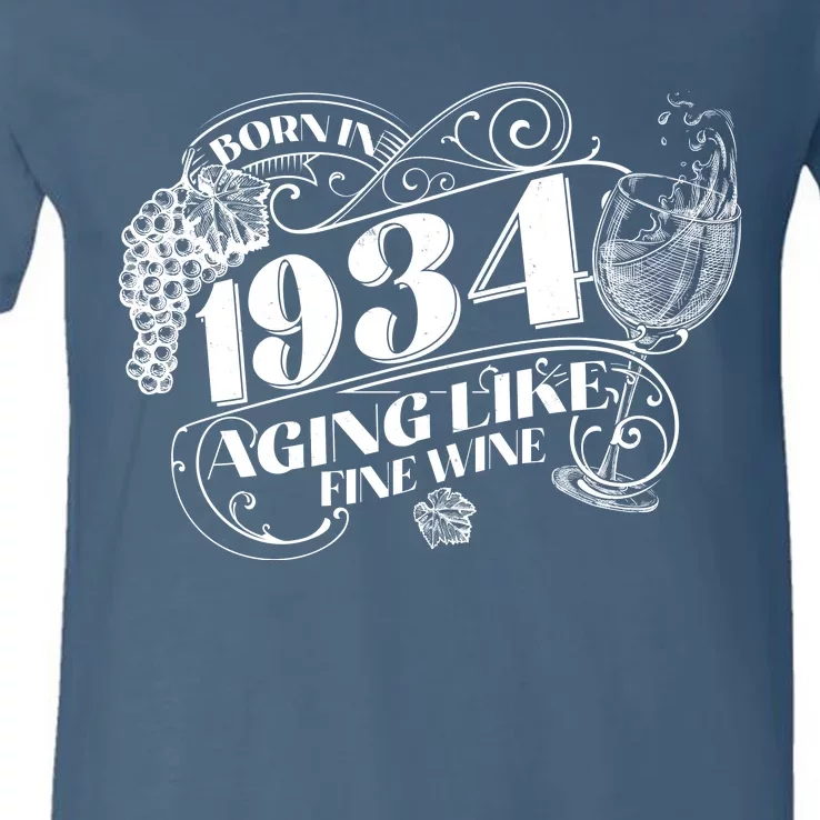 Born In 1934 90th Birthday Aging Like Fine Wine V-Neck T-Shirt