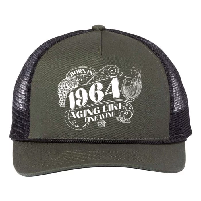 Born In 1964 60th Birthday Aging Like Fine Wine Retro Rope Trucker Hat Cap