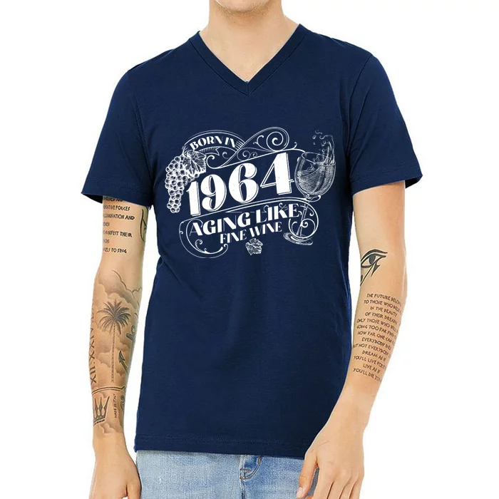 Born In 1964 60th Birthday Aging Like Fine Wine V-Neck T-Shirt