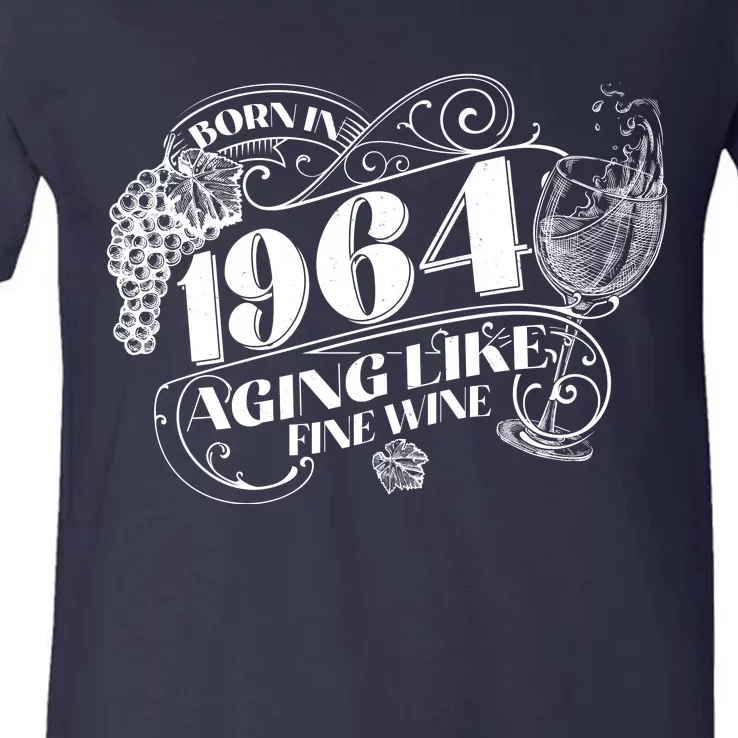 Born In 1964 60th Birthday Aging Like Fine Wine V-Neck T-Shirt