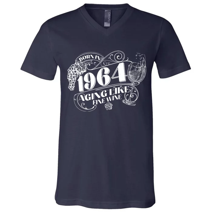 Born In 1964 60th Birthday Aging Like Fine Wine V-Neck T-Shirt