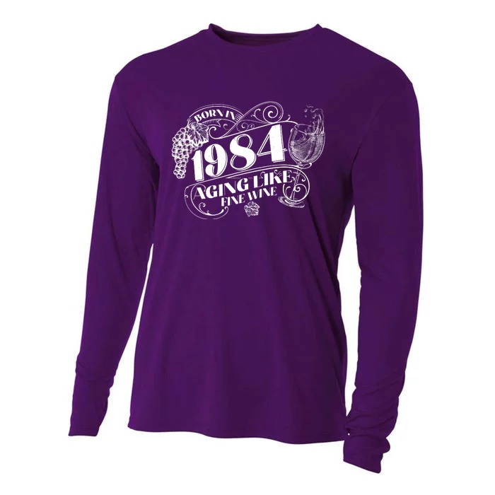 Born In 1984 40th Birthday Aging Like Fine Wine Cooling Performance Long Sleeve Crew