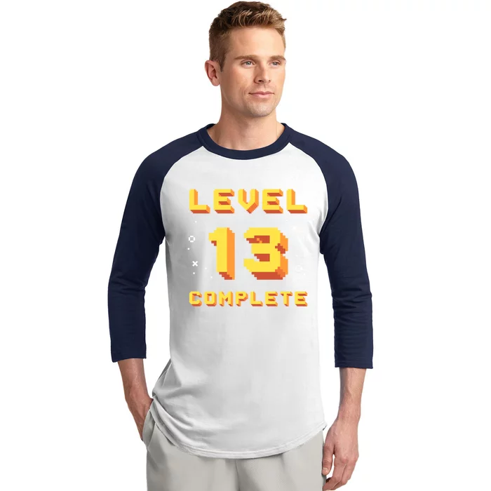 Born In 2008 Level 13 Complete 13th Birthday Retro Gaming Cute Gift Baseball Sleeve Shirt