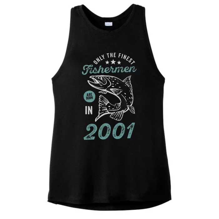 Born In 2001 20 Years Old Vintage 20th Birthday Fisherman Ladies Tri-Blend Wicking Tank