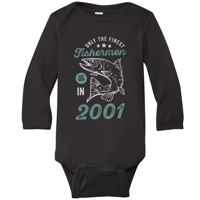 Born In 2001 20 Years Old Vintage 20th Birthday Fisherman Baby Long Sleeve Bodysuit