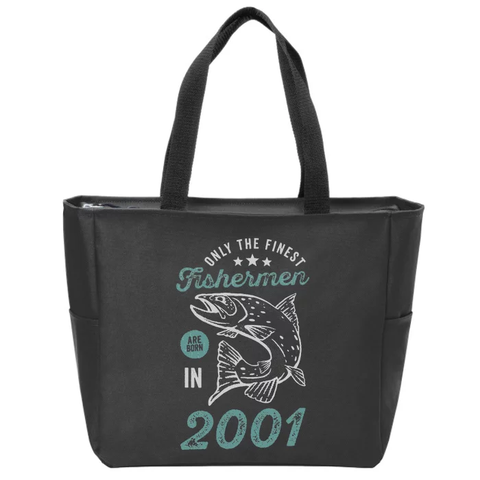 Born In 2001 20 Years Old Vintage 20th Birthday Fisherman Zip Tote Bag