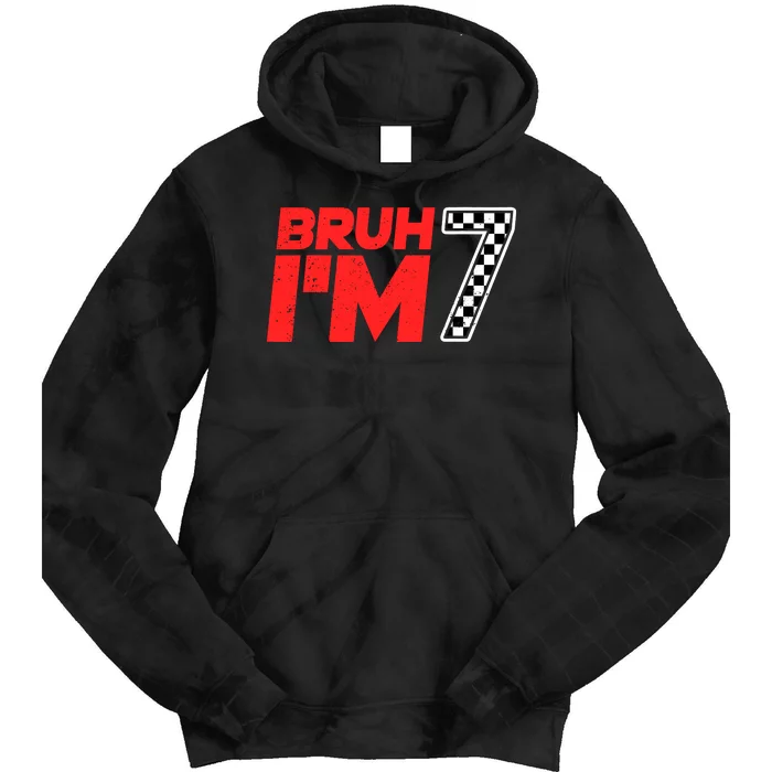 Bruh IM 7 Checkered 7th Birthday 7 Year Old Race Car Boy Tie Dye Hoodie