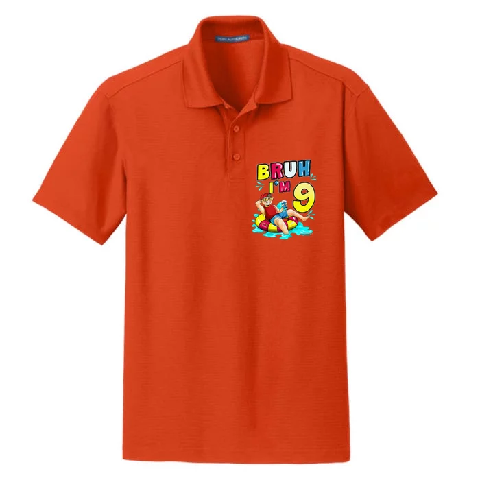 Bruh Im 9 Funny 9th Birthday Pool Party Beach Cool Dry Zone Grid Performance Polo