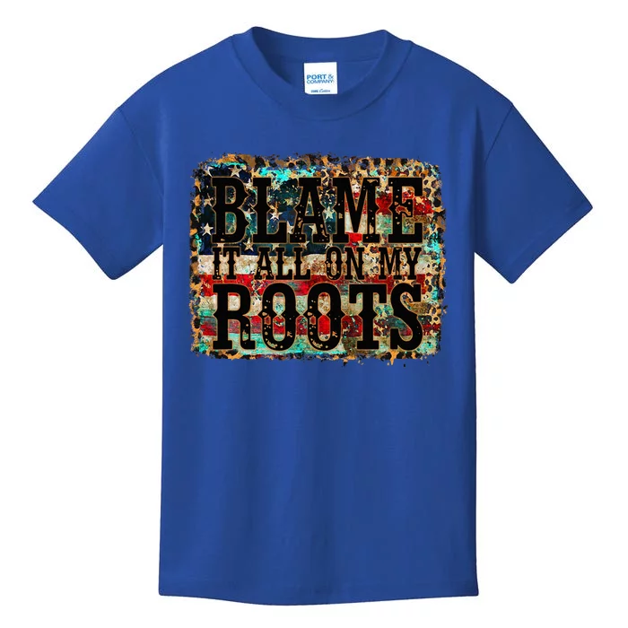 Blame It All On My Roots Country Music Vintage Usa Flag Kids T-Shirt