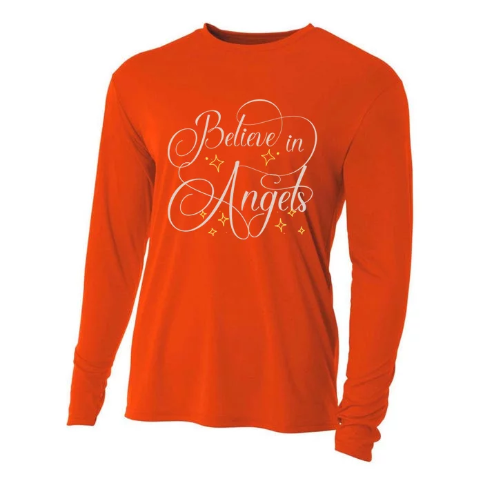 Believe In Angels Heaven Christmas Cemetery Lover Taphophile Gift Cooling Performance Long Sleeve Crew