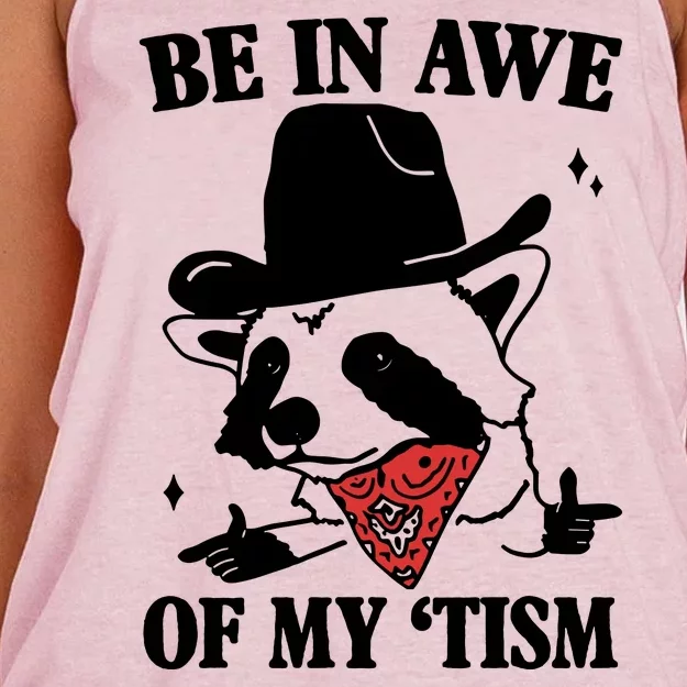 Be In Awe Of My Autism Funny Raccoon Women's Knotted Racerback Tank