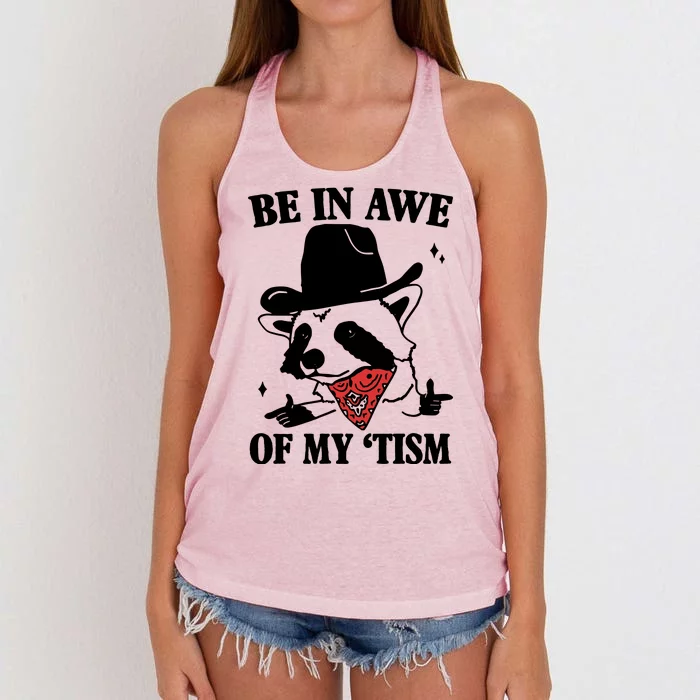 Be In Awe Of My Autism Funny Raccoon Women's Knotted Racerback Tank